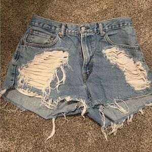 Levi's Light Blue Distressed Denim Shorts